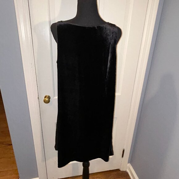 Eileen FisherEileen /fisher Black Velvet Silk V-Neck Dress, Sleeveless, Size Sma - Picture 7 of 10